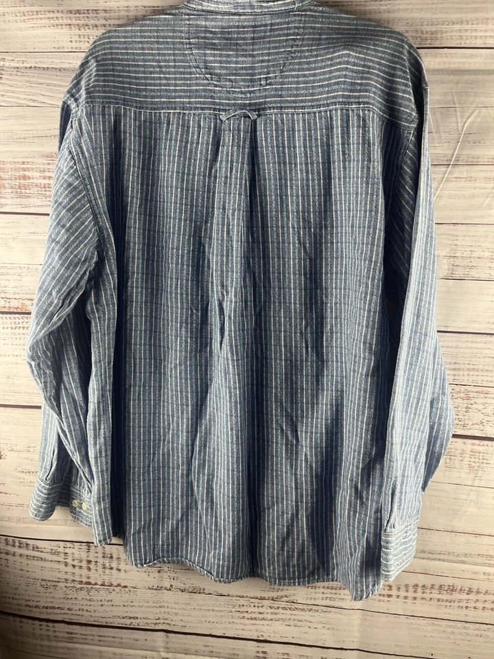 Рубашка мужская одежда кактус большая в полоску синяя с длинным рукавом 100% хлопок - Изображение 2 из 4