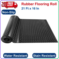 Garage Floor Mat Diamond-Plate Rubber Flooring Rolls, 21FT x 16 Water Resistant