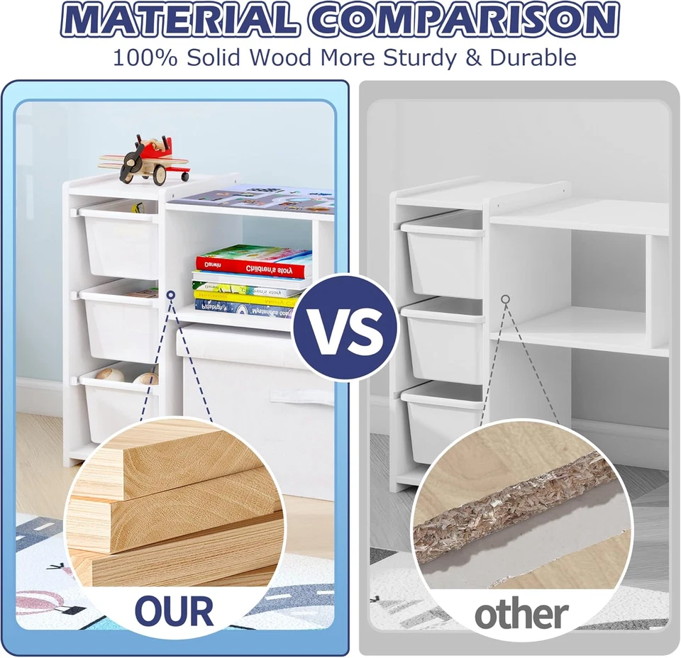 Estante organizador de almacenamiento de juguetes para niños - 100 % madera maciza, gabinete de almacenamiento para niños con Foto 4 de 4