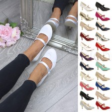 WOMENS LADIES LOW MID HEEL MARY JANE BRIDESMAID WEDDING PROM SHOES PUMPS SIZE
