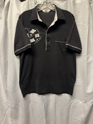 Vintage 80s Gabicci Men's Cotton Poly Black Bowlers Polo Retro Embroidered M