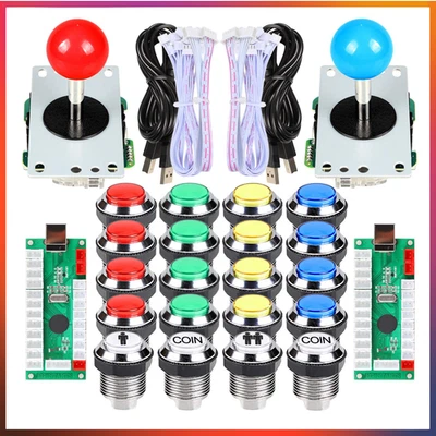 EG STARTS Arcade Joystick USB Encoder 2 Spieler Mame Kit LED Tasten Chrome