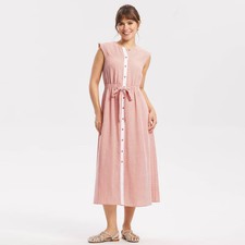 Women's Button-Front Midi A-Line Dress - Universal Thread Red Striped S