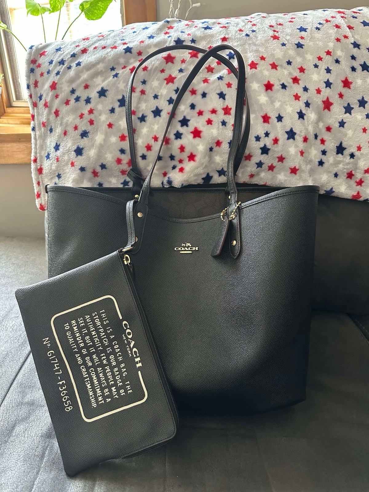 Coach Reversible Leather Tote Bag with Dual Compartments