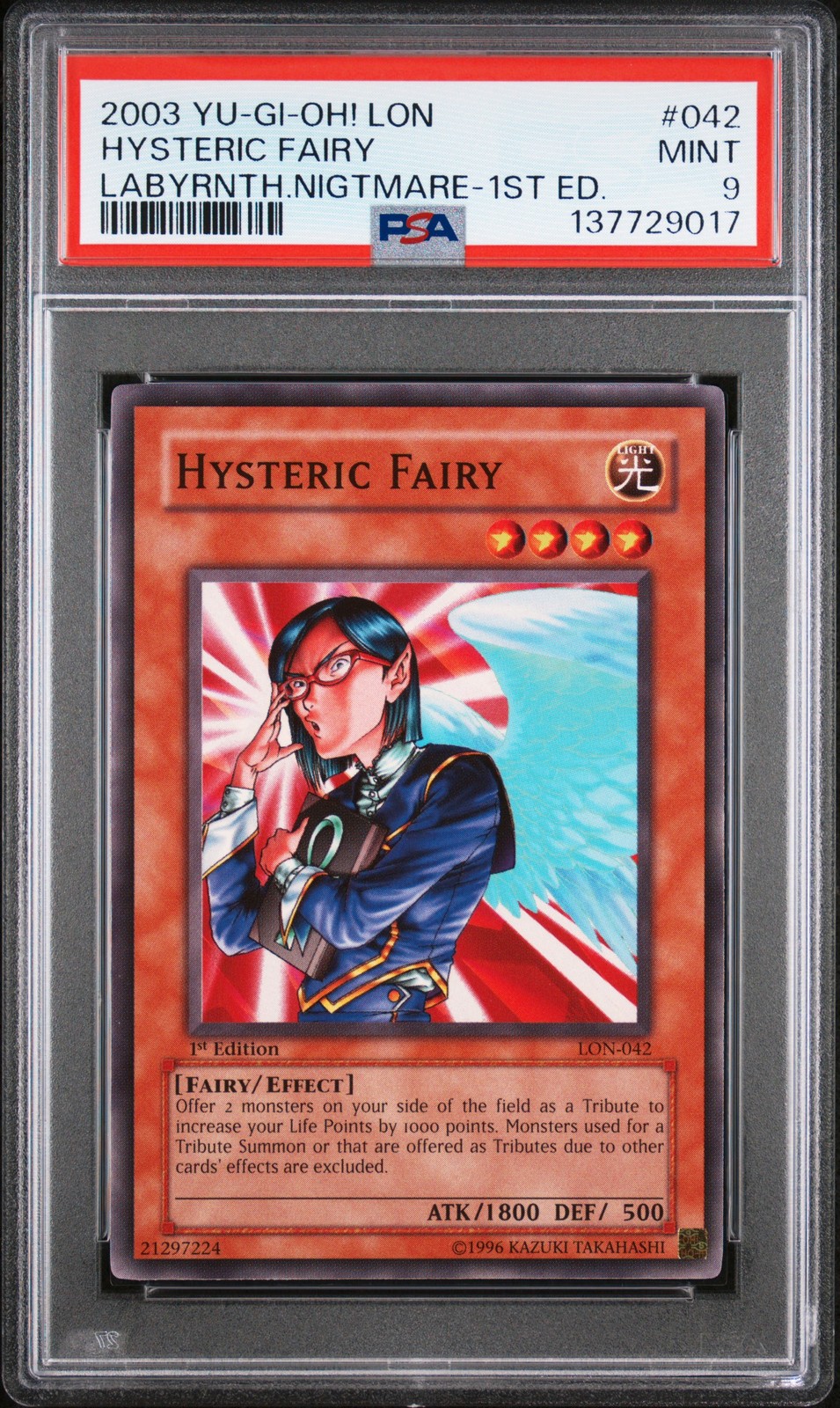 2003 YU-GI-OH! LON-LABYRINTH OF NIGHTMARE 1ST ED #042 HYSTERIC FAIRY PSA 9