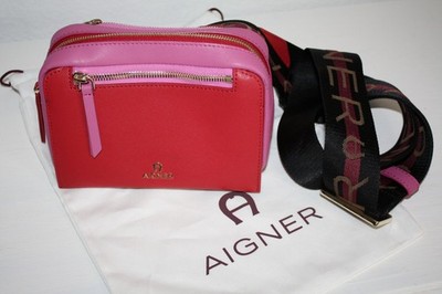 Aigner Crossbody Damen Umhängetasche NEU rosa und rot Echtleder mit Gurt