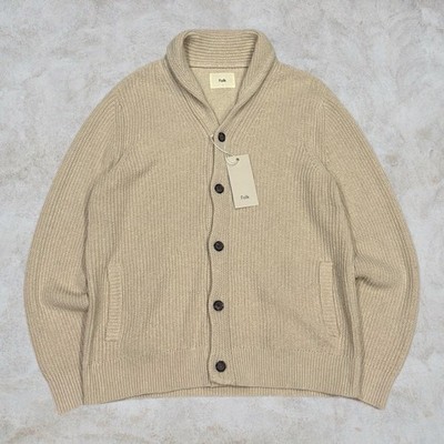 Brandneu Folk beige schwer Zopfmuster Schalkragen Cardigan Herren Large UVP £180