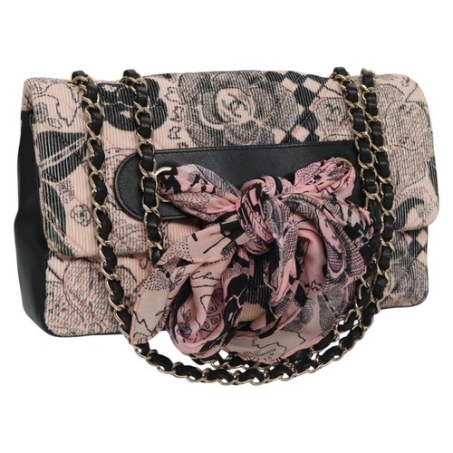 Chanel Flap Shoulder Canvas Pink Cotton Shoulder Bag