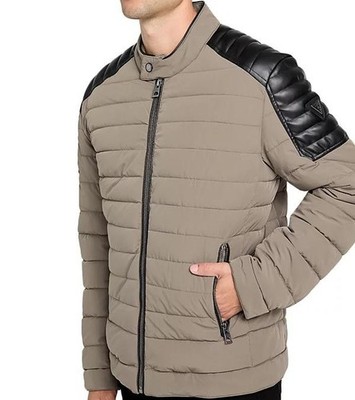 GUESS Men's Divo Fabric Block Light Puffer, Walnut Shell - Size: Large