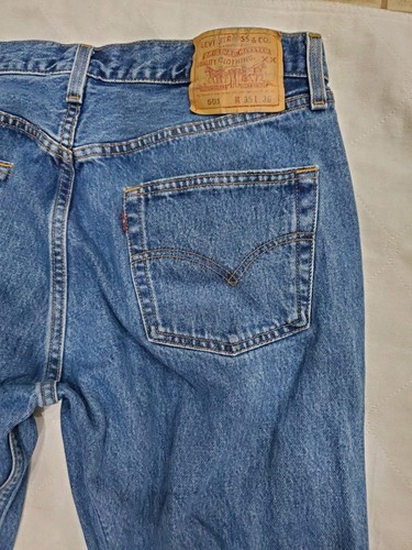 Vintage 90 Levis 501 Denim Jeans Button Fly Size 35x36 Marked (33x33) USA Made - Picture 18 of 20