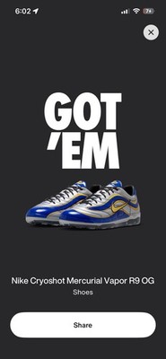 Nike Cryoshot Mercurial Vapor R9 OG Mens size 9/SNKRS SHOCK DROP