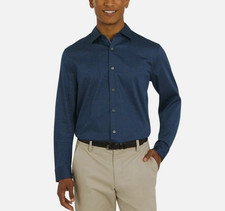 DKNY Men's Regular Fit Stretch Dress Shirt, Navy, Size M