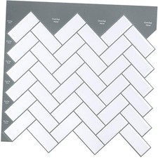 Herringbone 3D Peel and Stick Backsplash Tile - 10 3 lines herringbone White