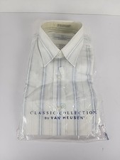 NOS Vintage Van Heusen Blue Striped Button Up Longsleeve Shirt Size 15 32-33