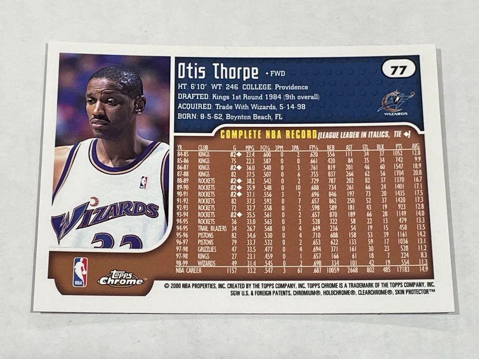 1999-00 Topps Chrome баскетбол #77 - Отис Торп - Washington Wizards - Изображение 2 из 2