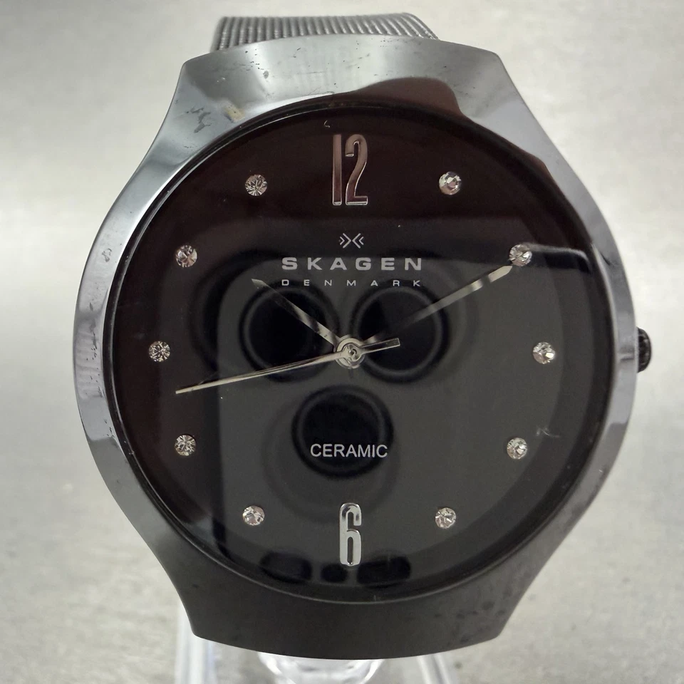 Skagen Watch Men 37mm Black Dial Black Ceramic Round 817SCBB New Battery - Image 2 of 4