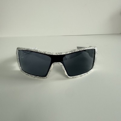 Oakley Oil Rig Glossy White with Ghost Text Print Frame Black Lens Rare