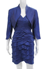 Adrianna Papell Womens V-neck Sleeveless Lined Fitted Dress Top Set Blue Size 6