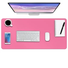 Leather Desk Pad Protector 30x14 inch Non-Slip Mouse Pad Rose Pink Color