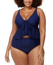 NWT Raisins Curve Trendy Plus Topanga Peplum Swimsuit Tankini Top 14W ymr0226