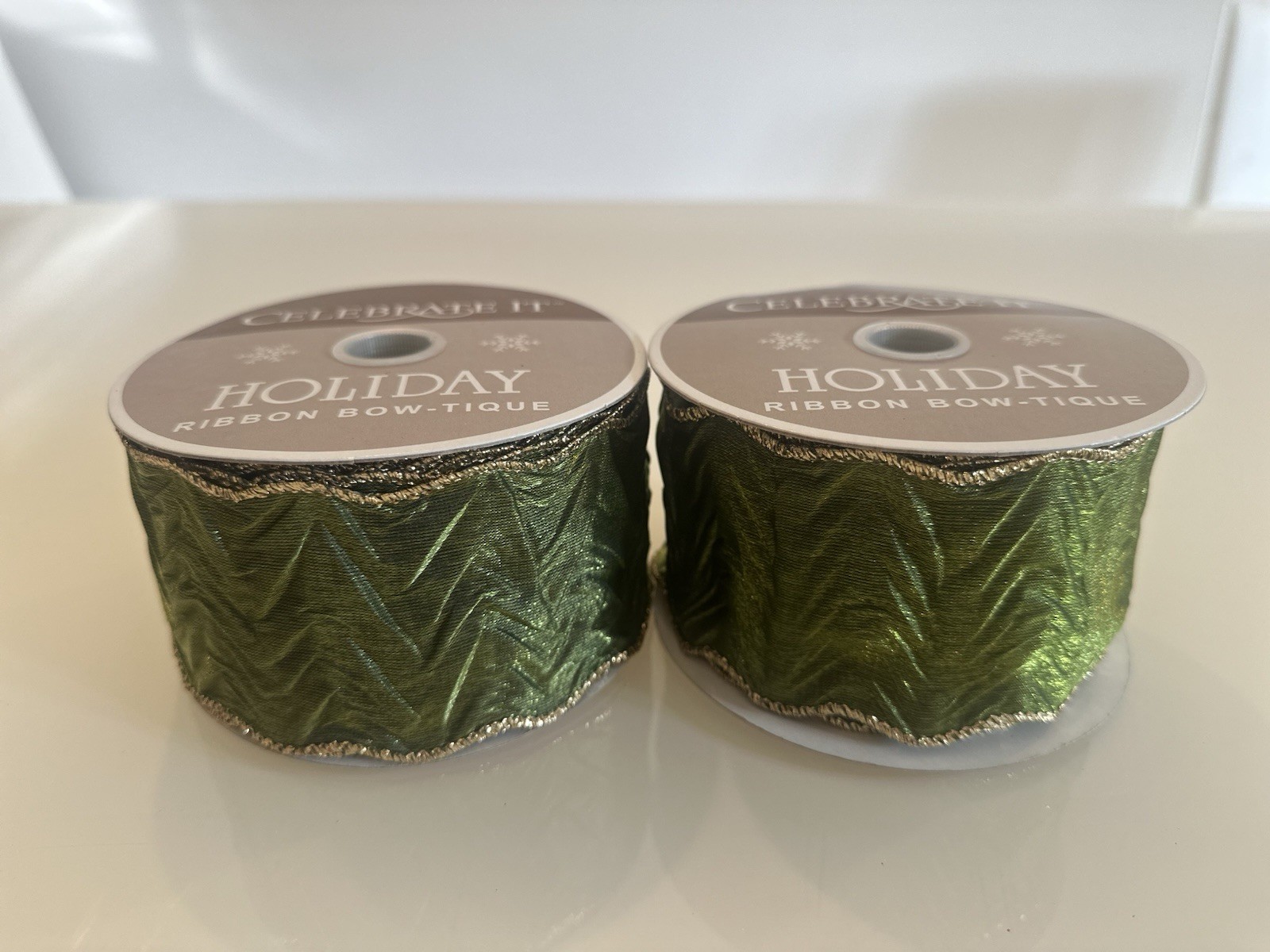 Lot 4 Christmas Wired 2.5" Ribbon - Celebrate It Red And Metallic Green 110 Ft