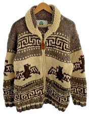 Canadian Sweater Co Cowichan Cardigan Wool Eagle Brown Beige Full Zip Hand Knit