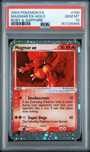 2003 POKEMON EX RUBY & SAPPHIRE #100 MAGMAR EX-HOLO PSA 10