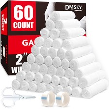 Gauze Rolls 60 Pack 2in x 4yd Sterile Bandage Wrap for First Aid Kit