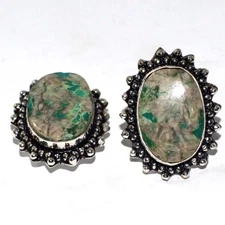 Chrysocolla 925 Silver Plated Gemstone Cufflinks 1" Exquisite Jewelry JW