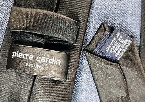 Pierre Cardin Men's Black Hand Made Skinny Tie Vintage u-8F - Picture 4 of 4