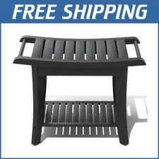 Sturdy Waterproof Bamboo Shower Seat with Shelf - Effortless Assembly & Comfort