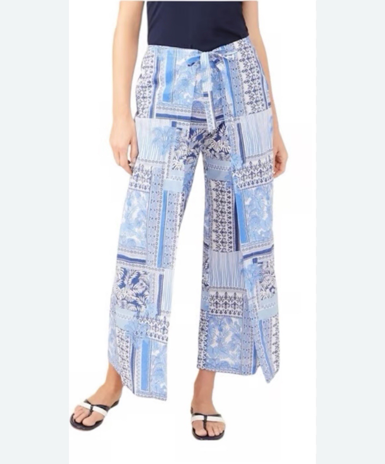 J. McLaughlin Eugene wide-leg pants Blue Palm Park Size Small Pull On Cotton