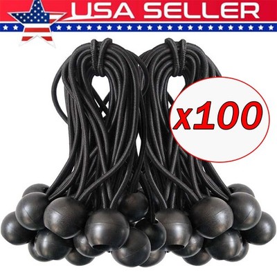 100pcs 4'' Inch Black Ball Bungee Bungie Cord Canopy Tarp Tie Downs Straps New