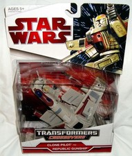 Star Wars Transformers Crossovers Clone Trooper & Republic Gunship MIB RARE Toy