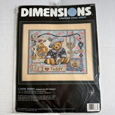 Dimensions I Love Teddy Counted Cross Stitch Kit 3863 Bears Nita Showers NEW Vtg