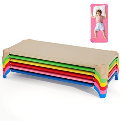 6 Pack Stackable Daycare Cots w/Easy Lift Corners Heavy-Duty Metal Frame Kids