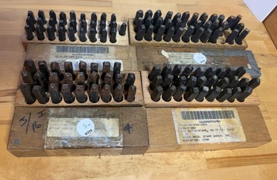 Lot Vtg Young Brothers 3/16 Steel Letter Number Stamp Punch Die Set Boxes 1/8
