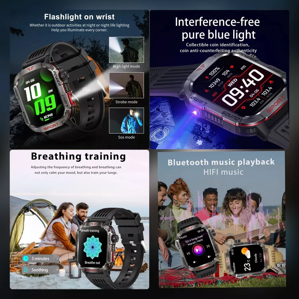 🔥Military Smart Watch for Men(Call Receive/Dial)Rugged Tactical Fitness Tracker - Image 3 of 4