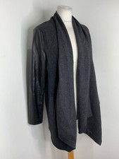 The White Company Open Front Waterfall Blazer Jacket 10 Vgc Leather Sleeves
