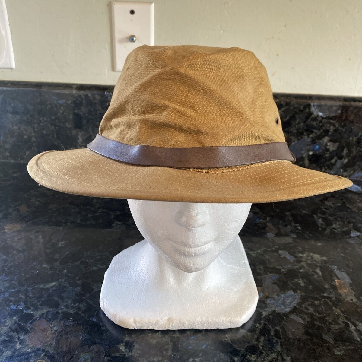 Vintage CC Filson Tin Cloth Bush Hat Packer Waxed Cotton Canvas Leather Fedora Vintage CC Filson Tin Cloth Bush Hat Packer Waxed Cotton Canvas Leather Fedora