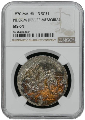 1870 MA HK-13 SC $1 Pilgrim Jubilee Memorial NGC MS64