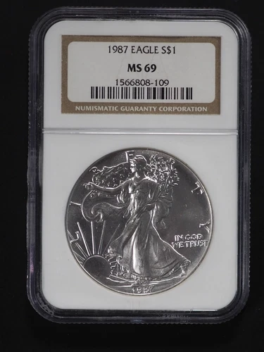 1987 $1 American Silver Eagle NGC MS69 Brown Label - FREE SHIPPING! G0218