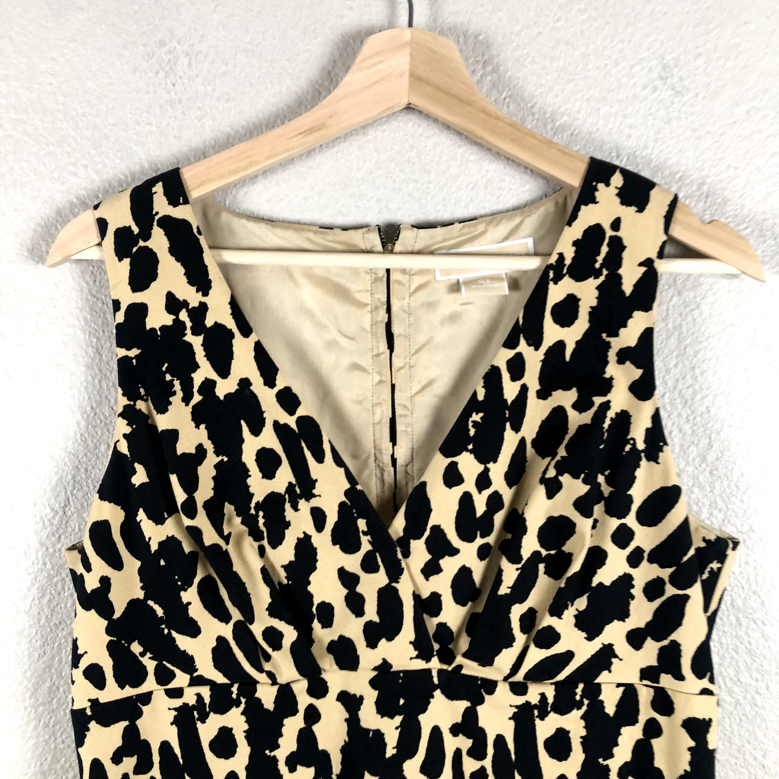 Abito Michael Kors donna 10 nero marrone stampa animalier plissettato aderente e svasato scollo a V