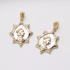 1pcs The Virgin Mary Jesus Zircon Shell Charms, Rhombus Sun Pendants