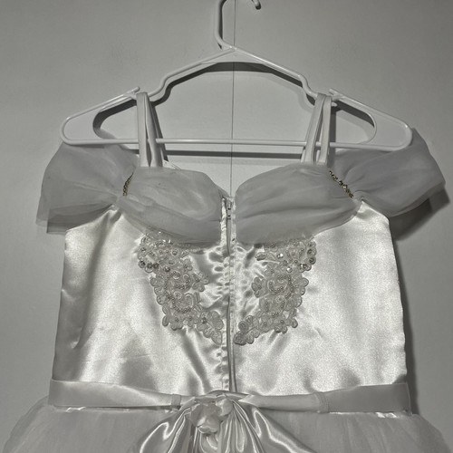 Girls White Flower Dress Size 12 Elegant Lace Tulle Party Wedding Birthday Gown - Picture 6 of 14