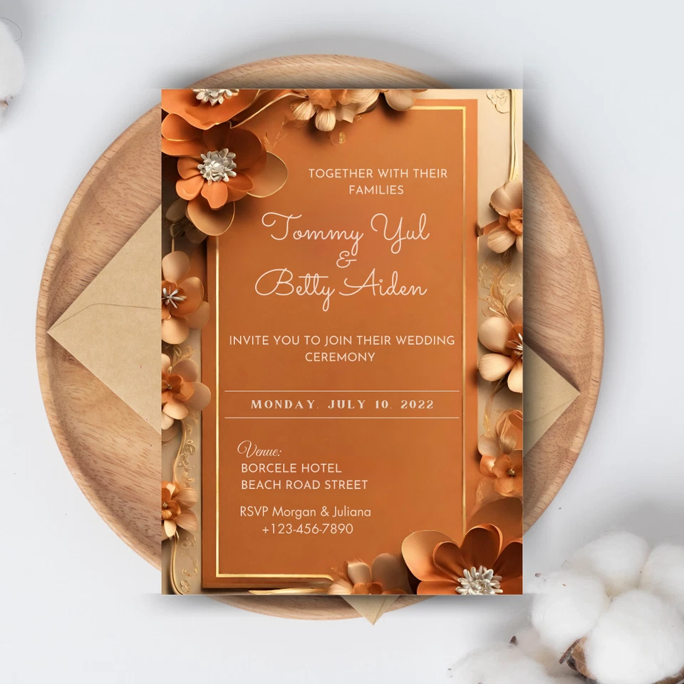 Invitación de boda digital naranja quemado | Invitación digital/imprimible Foto 3 de 4