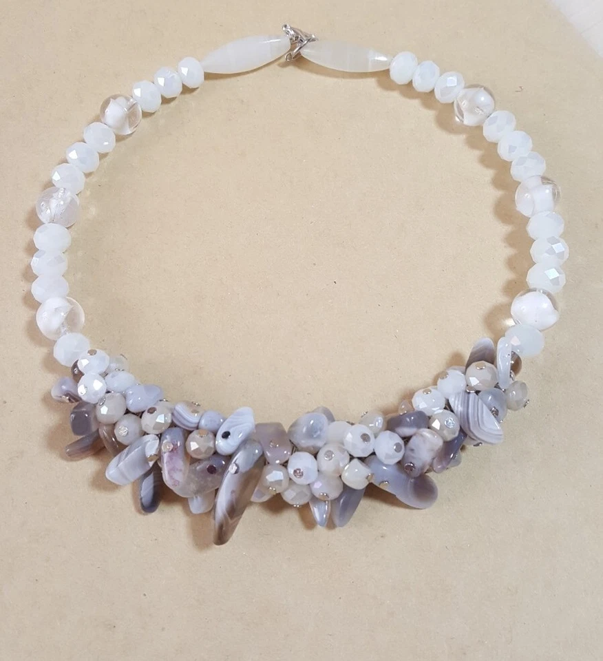 Unikat! Kette Collier aus Achat Edelsteinen  Grau 48 cm  - Bild 3 von 3