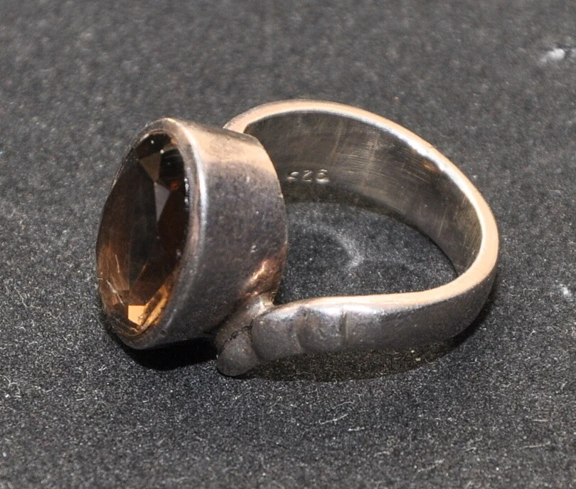 Anello donna vintage Argento 925 con Topazio sintetico marrone 18 mm - Immagine 2 di 4