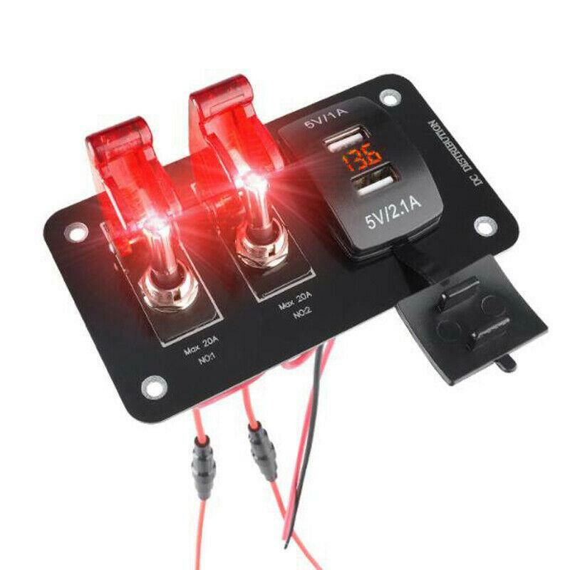 2 Gang Red LED Rocker Switch Control Panel Breaker Dual USB for Car ...