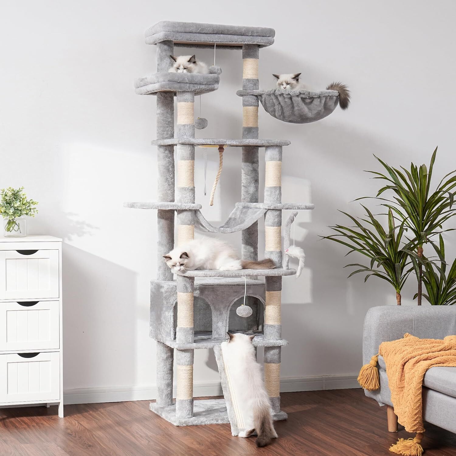 Tall Cat Tree, 78 inch MultiLevel Cat Tower, 2 Widened Plush Perches
